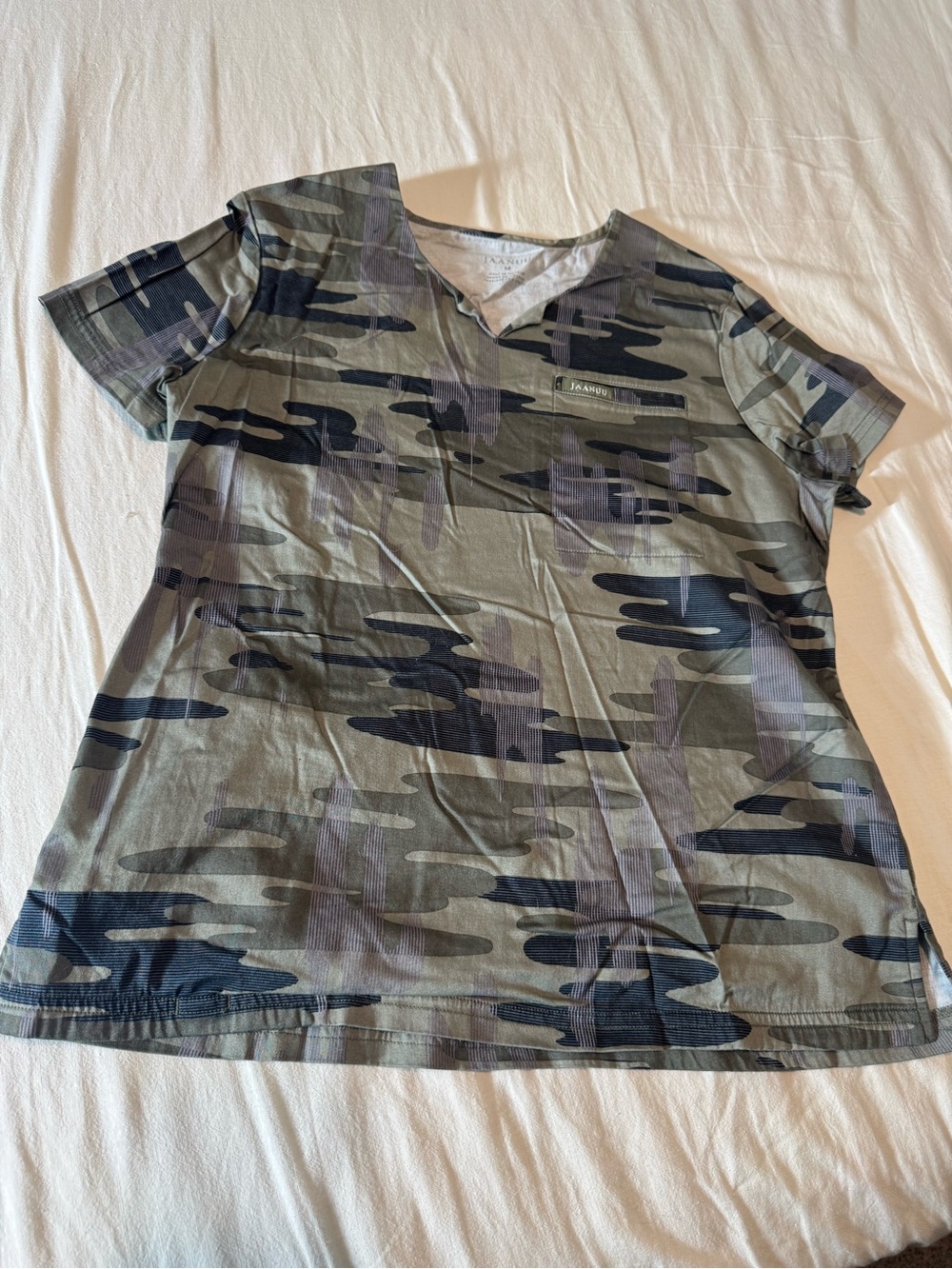 Jaanuu Olive Green Camo Scrub Top